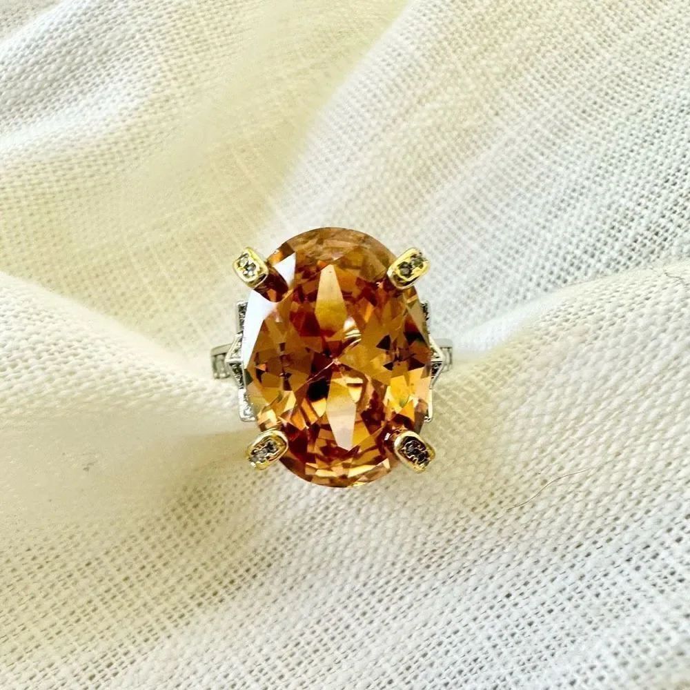 Amber oval color ring adjustable - cubic zirconia